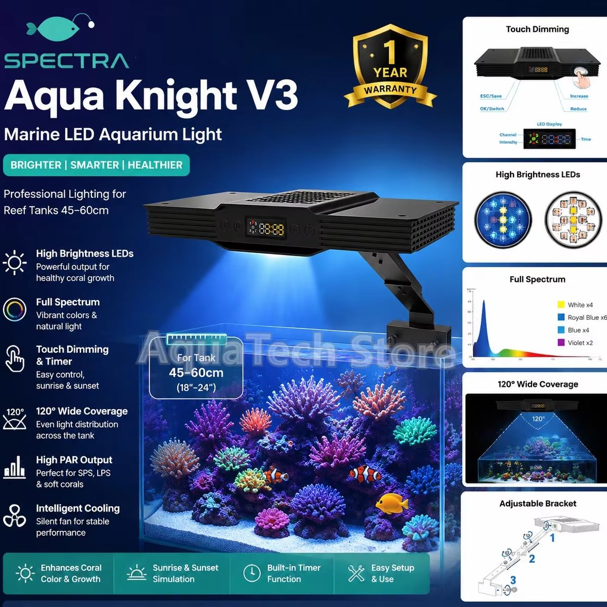 Spectra Aqua Knight V3 75W Pro - đánh giá và giá Marine Coral